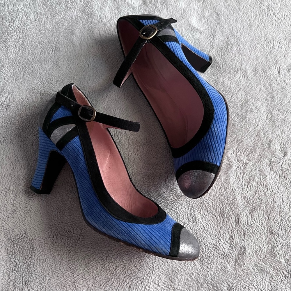 Marc Jacobs Vintage Y2K Corduroy Metallic Suede Mary Jane Pinup Heels 36.5
